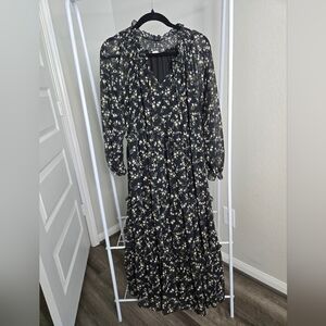 Chic Black Floral Long Sleeve Dress